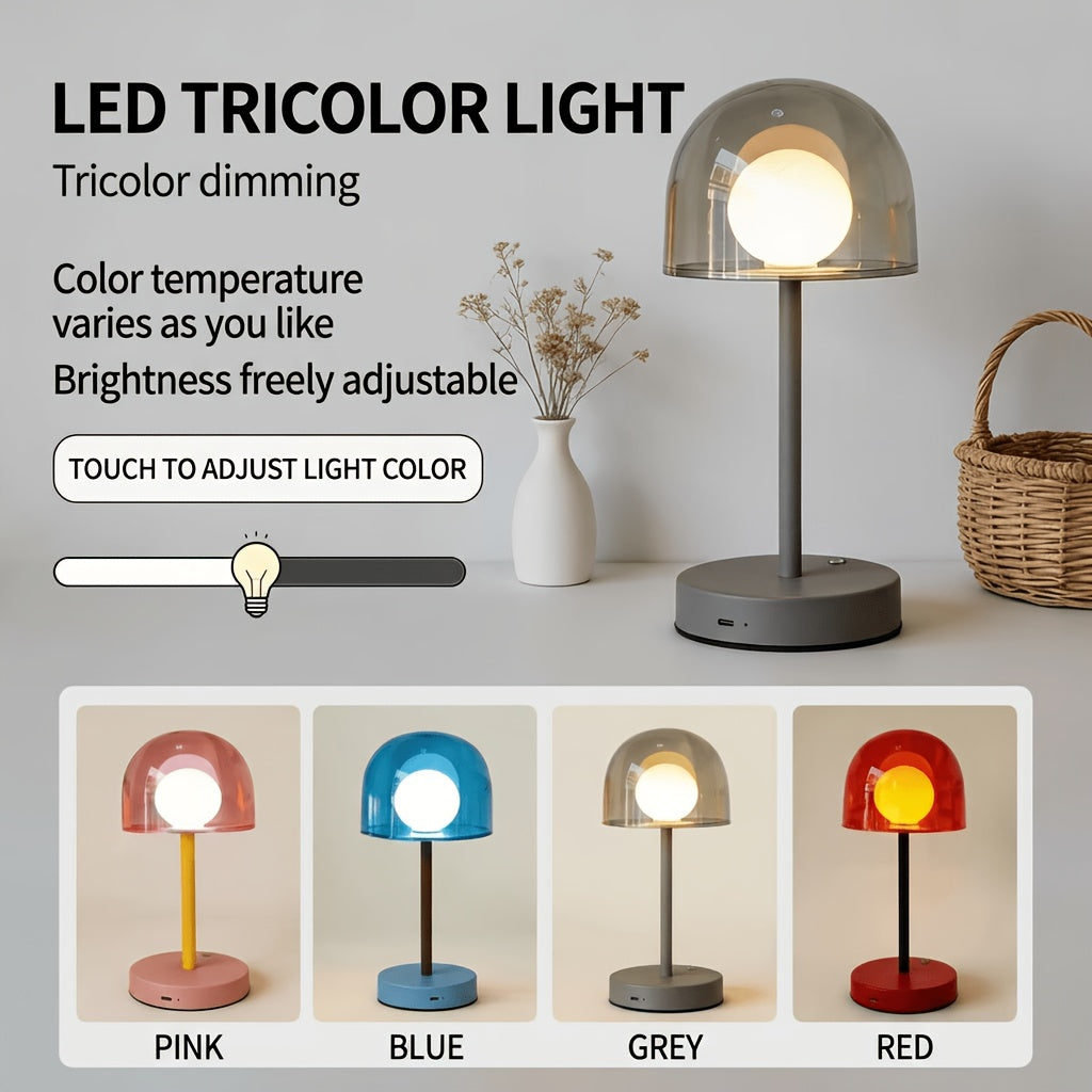 Lampe de table LED sans fil à dôme fumé et globe opalin, grise