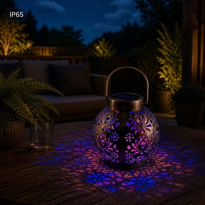 Lanterne solaire boule en fer ajouré, 16 couleurs en cycle, IP65