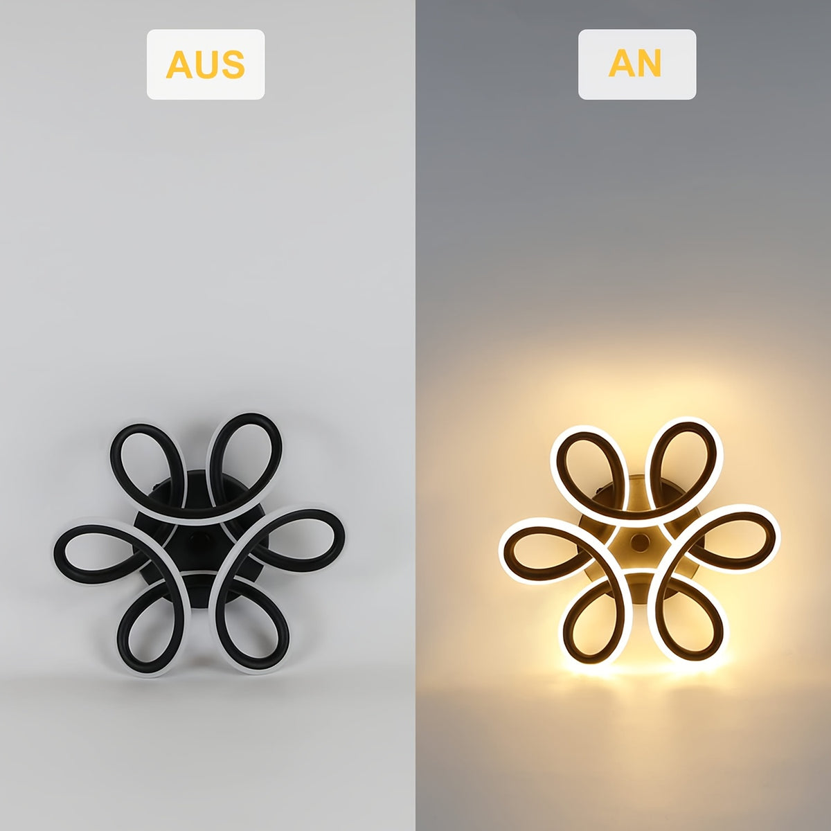 Plafonnier LED fleur à cinq boucles noir et blanc, Ø 27 cm