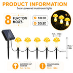 Guirlande solaire de champignons jaunes lumineux, 10 ou 20 LED