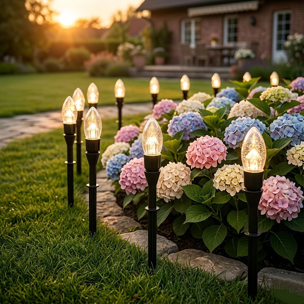 Guirlande solaire à piquets bougies, 20 ou 30 flammes dorées