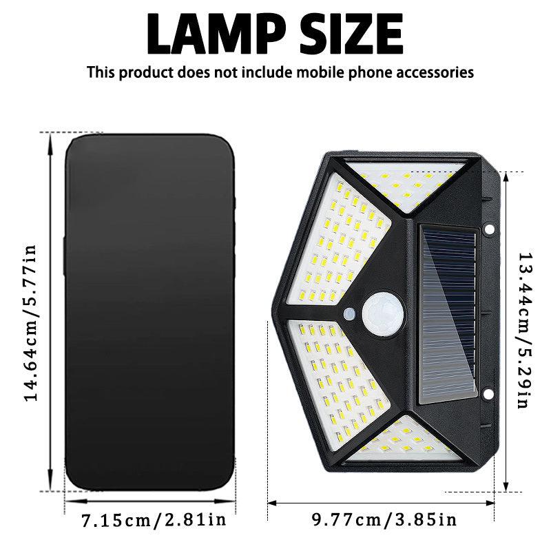 Applique solaire à détecteur 100 LED à pans coupés, lot de 4