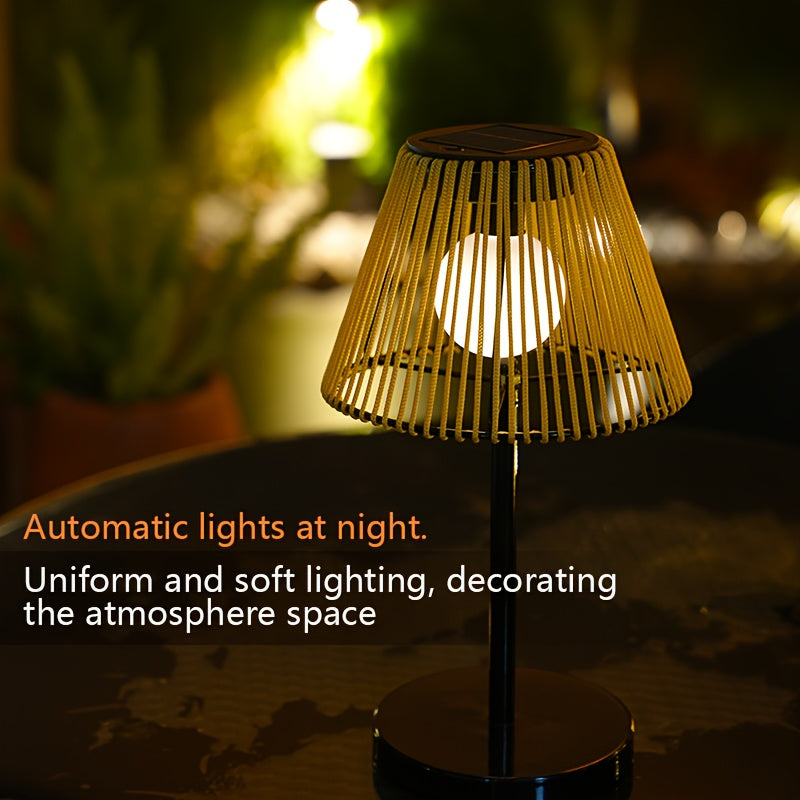 Lampe de table solaire d'extérieur à abat-jour en cordage kaki, IP44