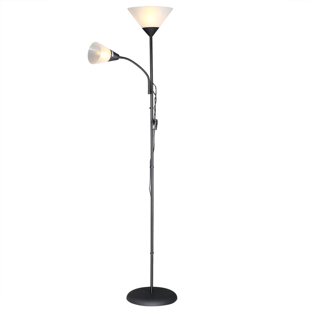 Lampadaire vasque avec liseuse flexible, noir ou blanc, 175 cm