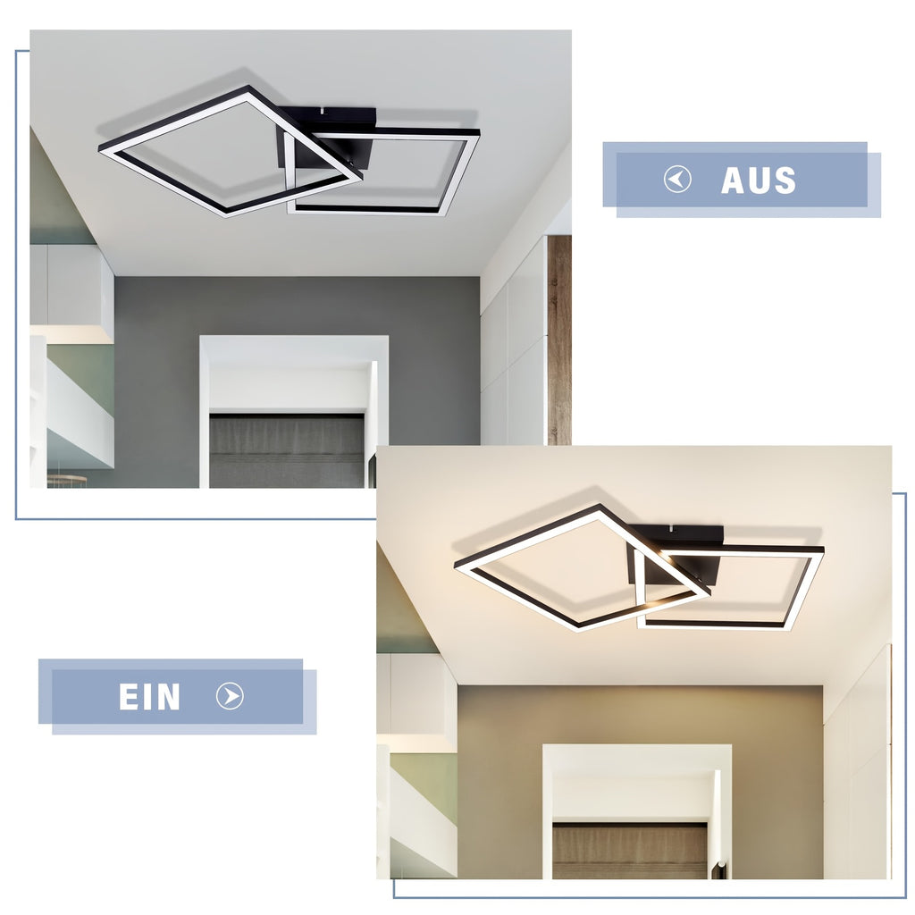Plafonnier LED à deux cadres carrés pivotants noirs, 65 cm