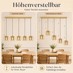 Suspension 5 cages dorées et verre fumé sur rampe de 100 cm, E27