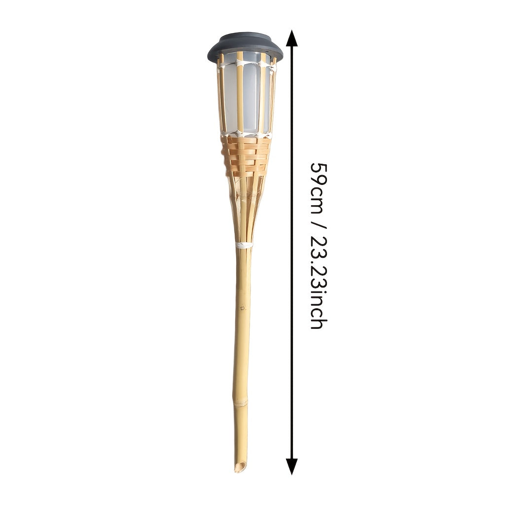 Lampe solaire torche en bambou, lueur ambrée, 59 cm, lot de 2