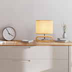 Lampe de chevet socle ovale en bois et abat-jour en lin, USB