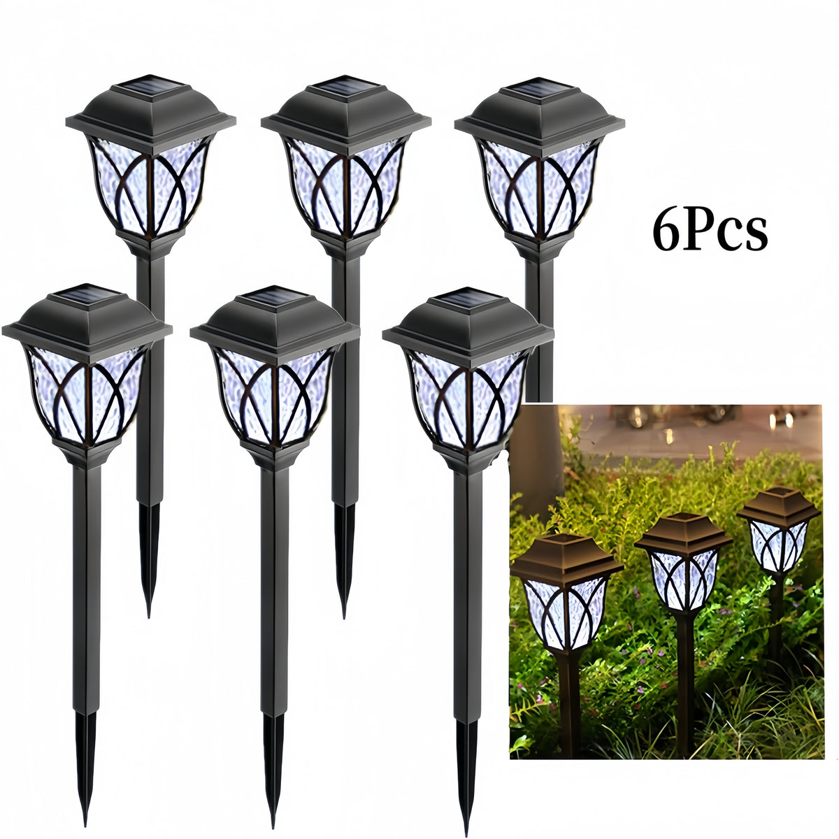 Lanterne solaire de jardin à vitre ciselée, IP44, 44 cm, lot de 6
