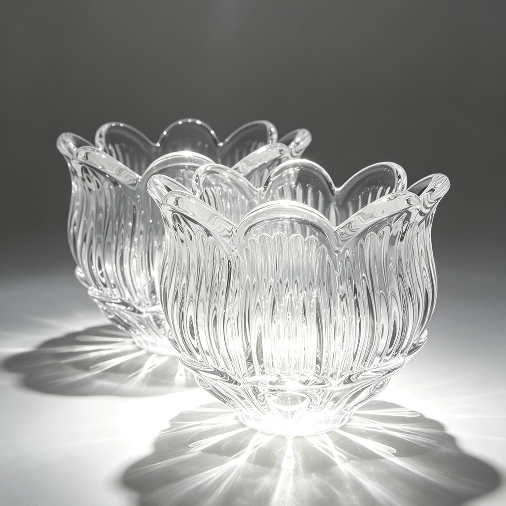 Lot de 2 tulipes lotus en verre nervuré pour douille E27, Ø 12 cm