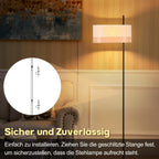 Lampadaire à abat-jour tambour en lin beige et mât noir, 154 cm