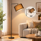 Lampadaire à bras coudé et abat-jour haut de 19 cm, noir ou beige