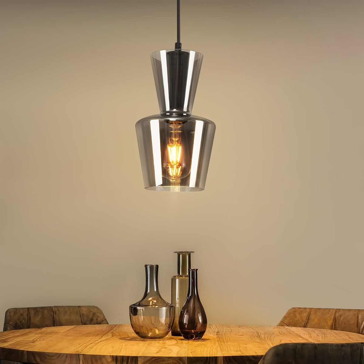 Lot de 2 suspensions en verre fumé et métal noir, Ø 15 cm, E27