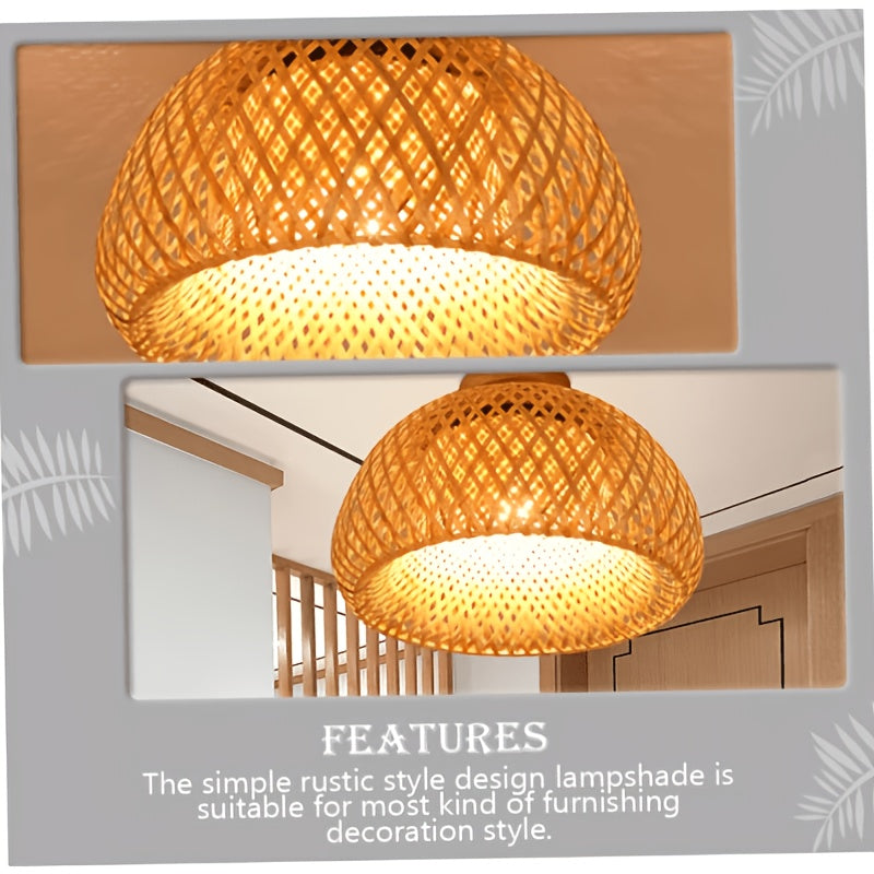 Plafonnier dôme en bambou tressé, Ø 30 cm, culot E27 et platine bois
