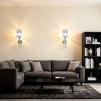 Lot de 2 appliques murales chromées, abat-jour en cristal taillé