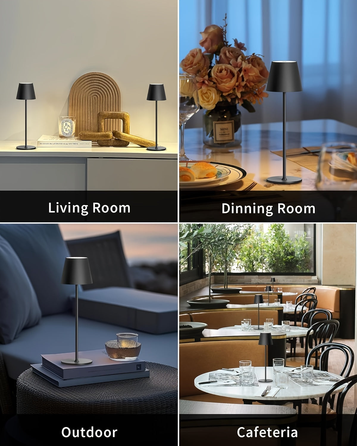 Lampe de table LED sans fil à abat-jour évasé, blanche ou champagne