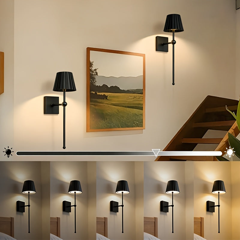 Applique murale sans fil à abat-jour plissé noir et télécommande