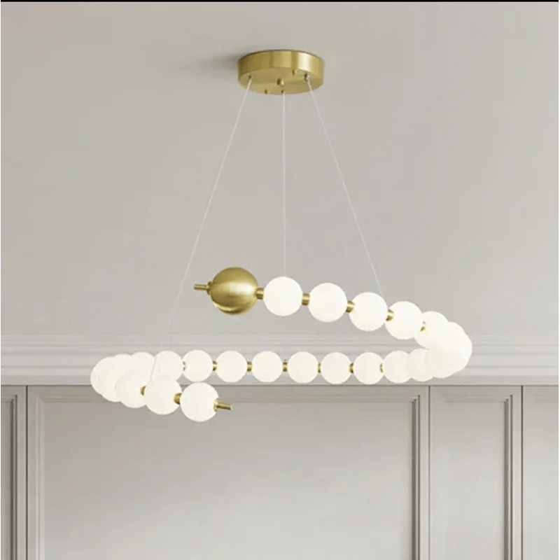 Lustre LED collier de perles opalines en spirale, finition dorée