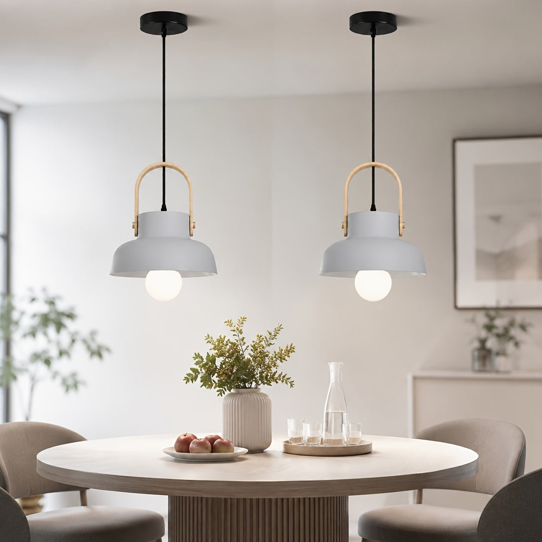Suspension dôme en métal coloré et anse effet bois, Ø 24 cm