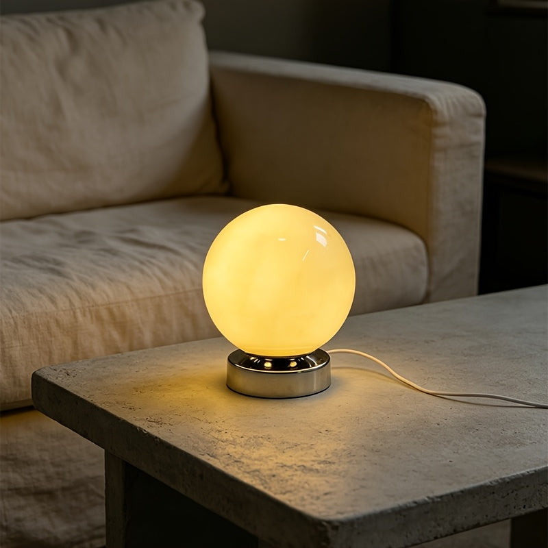 Lampe boule en verre rose sur socle chromé, USB et variateur