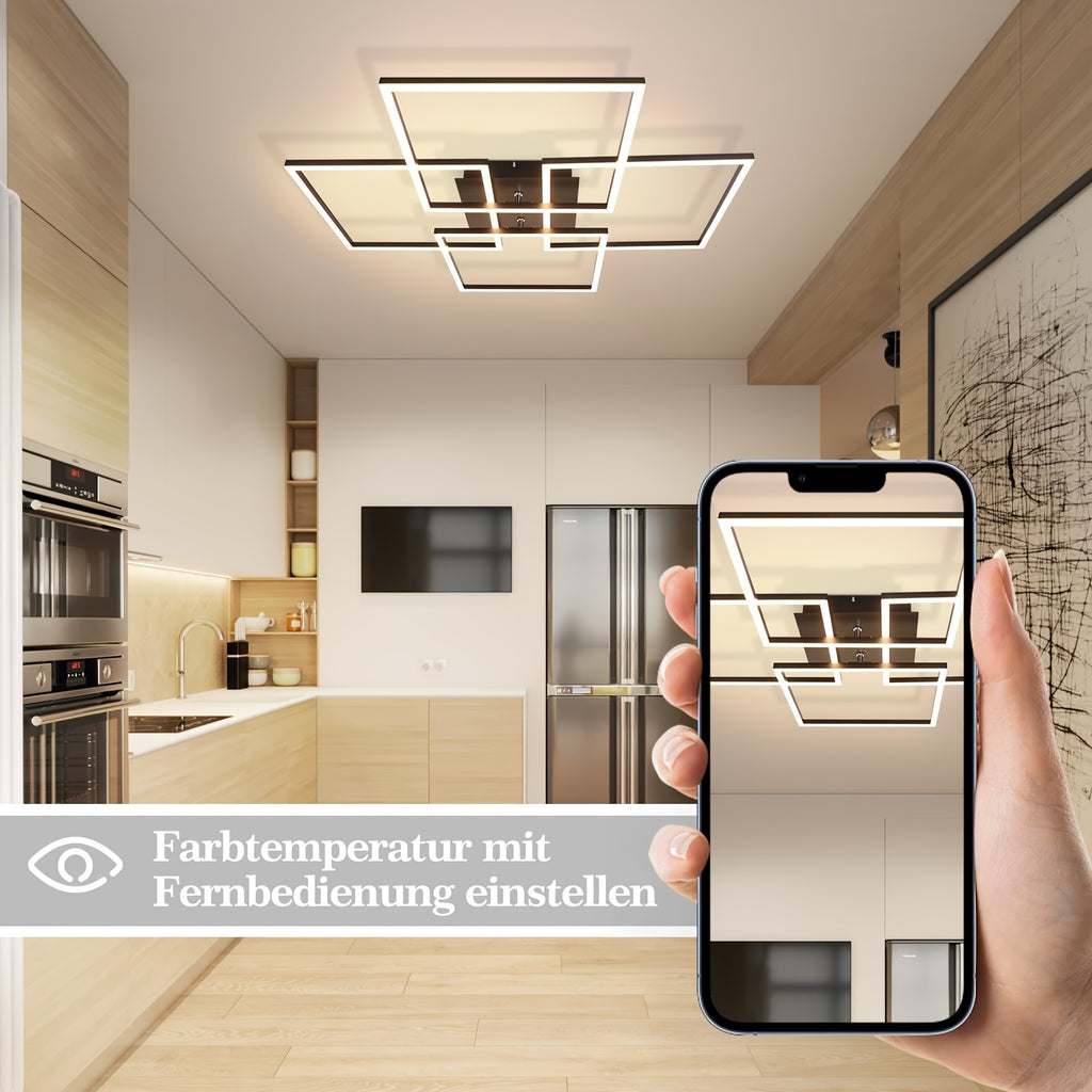 Plafonnier LED à quatre cadres carrés, 72,4 cm, noir, argenté ou blanc