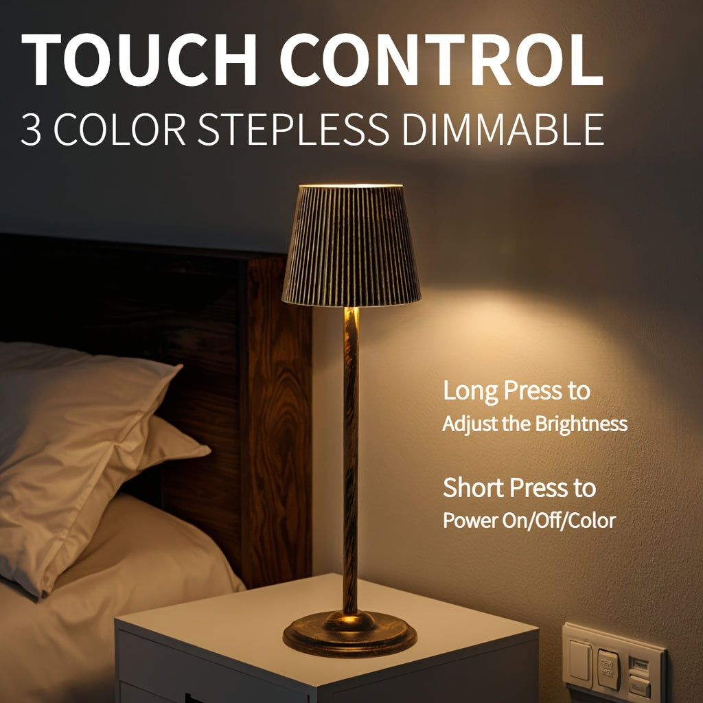 Lampe de chevet sans fil plissée, neuf coloris, tactile, 36 cm