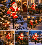 Lot de 2 Pères Noël lumineux solaires à piquet, LED double face