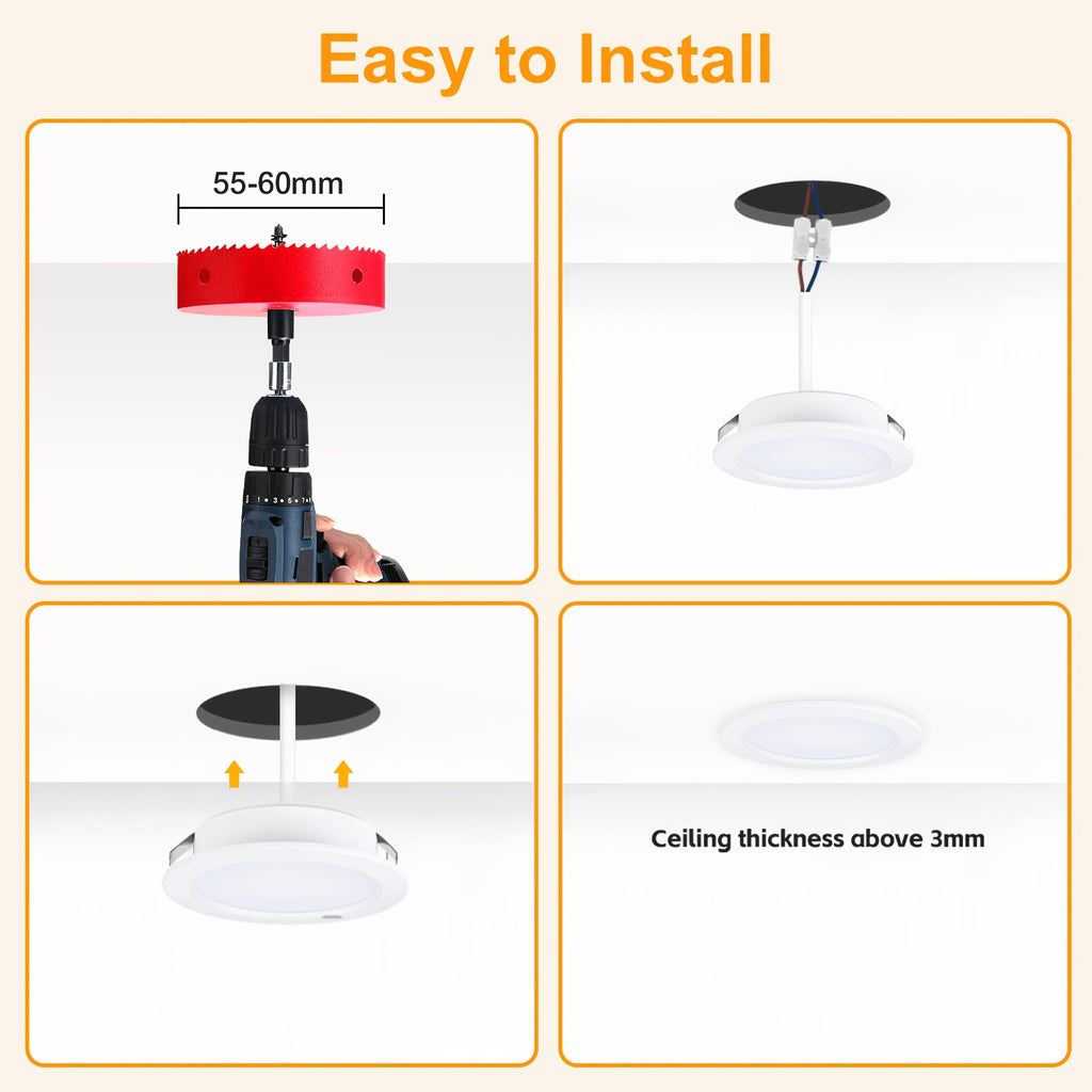 Lot de 6 mini spots LED encastrables 4W extra-plats, 4 finitions