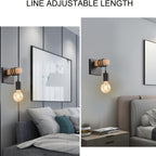 Applique murale bois et métal noir, câble enroulé et ampoule nue