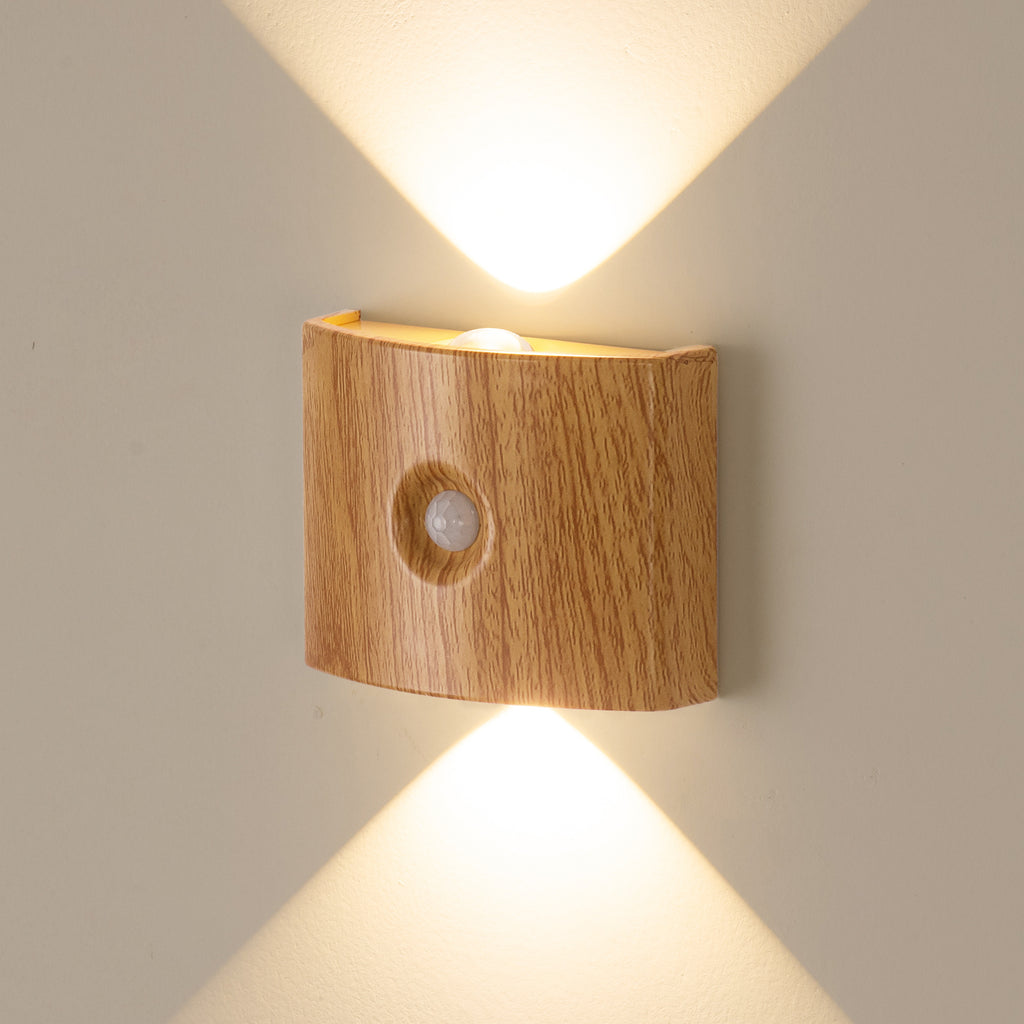 Applique murale LED à détecteur rectangulaire, effet bois ou pierre