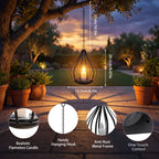Lanterne solaire goutte en métal noir, bougie LED vacillante, IP65