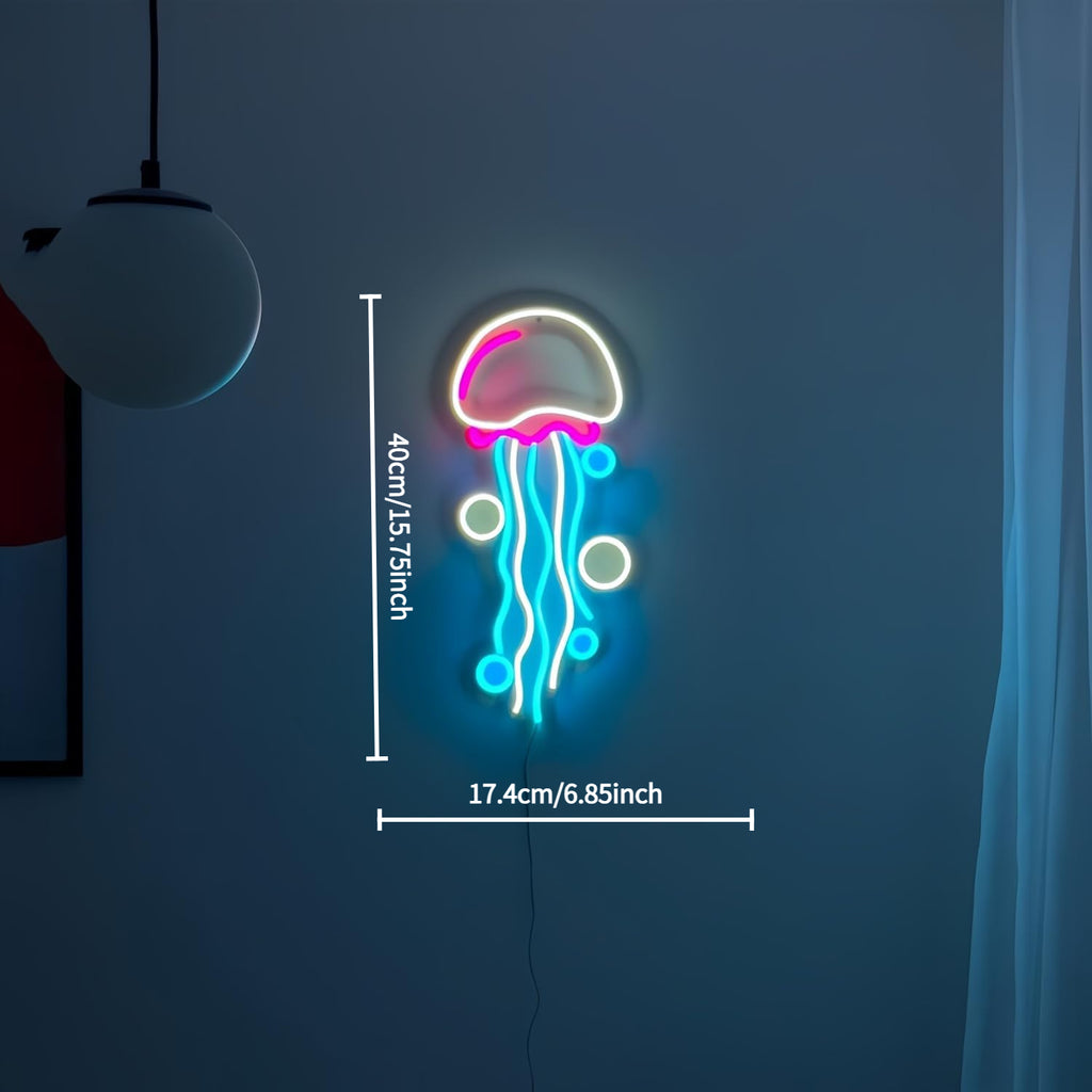 Néon LED méduse multicolore sur plaque acrylique, 40 cm, USB