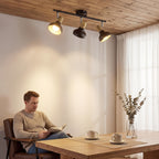 Plafonnier 3 spots orientables noirs à col effet bois, E14