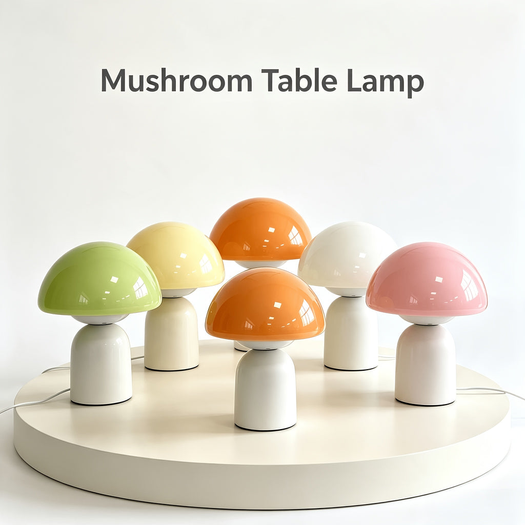 Lampe champignon en verre coloré et pied blanc, branchement USB