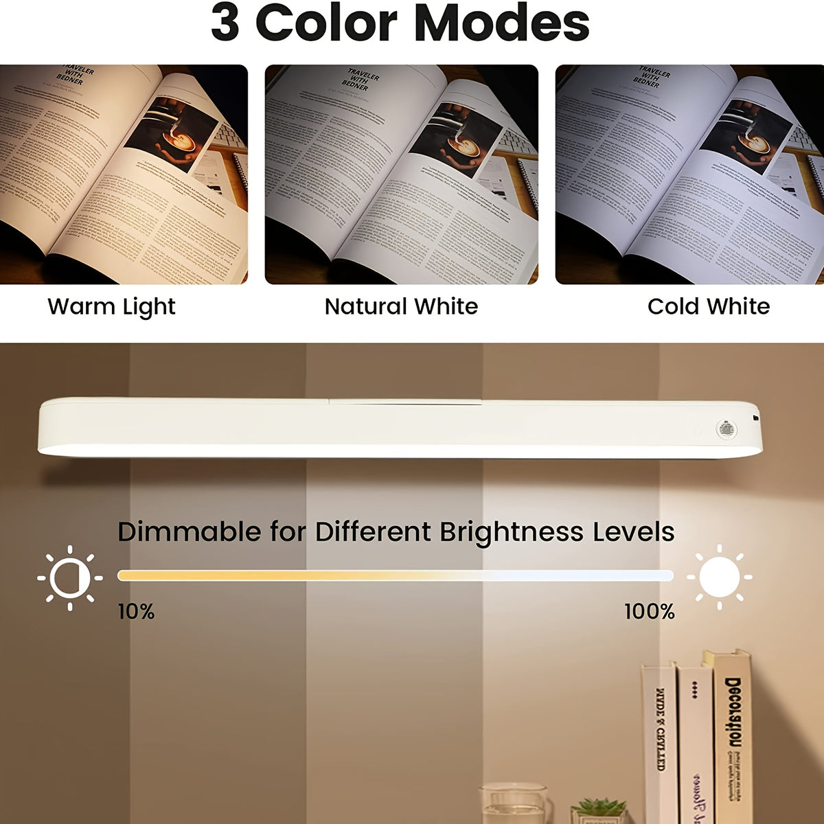 Réglette LED rechargeable 42 cm avec télécommande, trois teintes