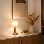 Lampe sans fil à abat-jour en tissu, pied cuivré, argenté ou doré