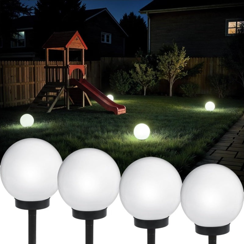 Lot de 6 boules solaires de jardin blanches sur piquet, IP65