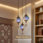 Suspension 3 globes en verre coloré décor mosaïque, style oriental