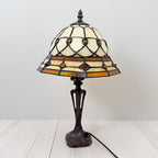Lampe de table en vitrail ambré et ivoire, pied en résine, E27