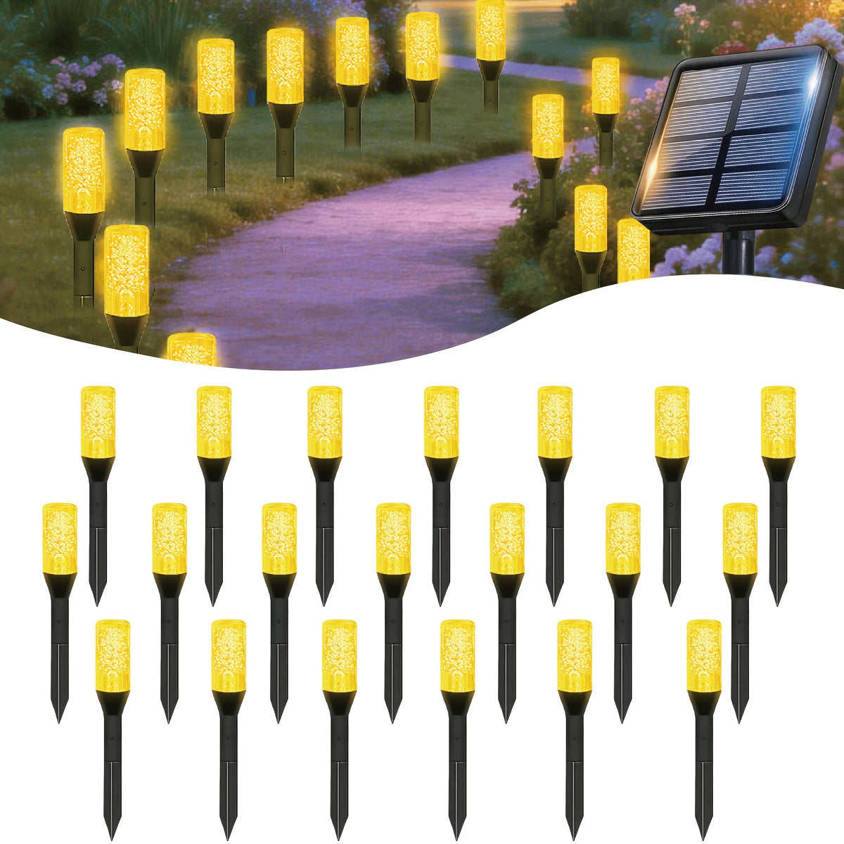 Guirlande solaire de bordure 4,17 ou 6,57 m, 12 jeux de lumière