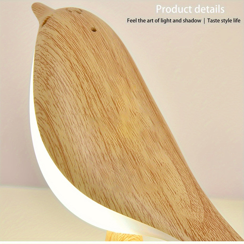 Lampe décorative oiseau effet bois, sans fil et tactile