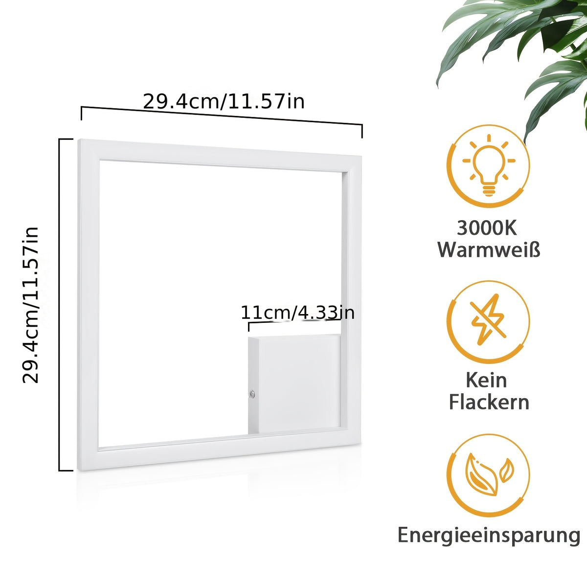 Plafonnier LED carré à cadre lumineux, 29,4 cm, noir ou blanc