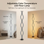 Lampe de sol LED ondulée noire effet cristal, trois teintes, 117 cm