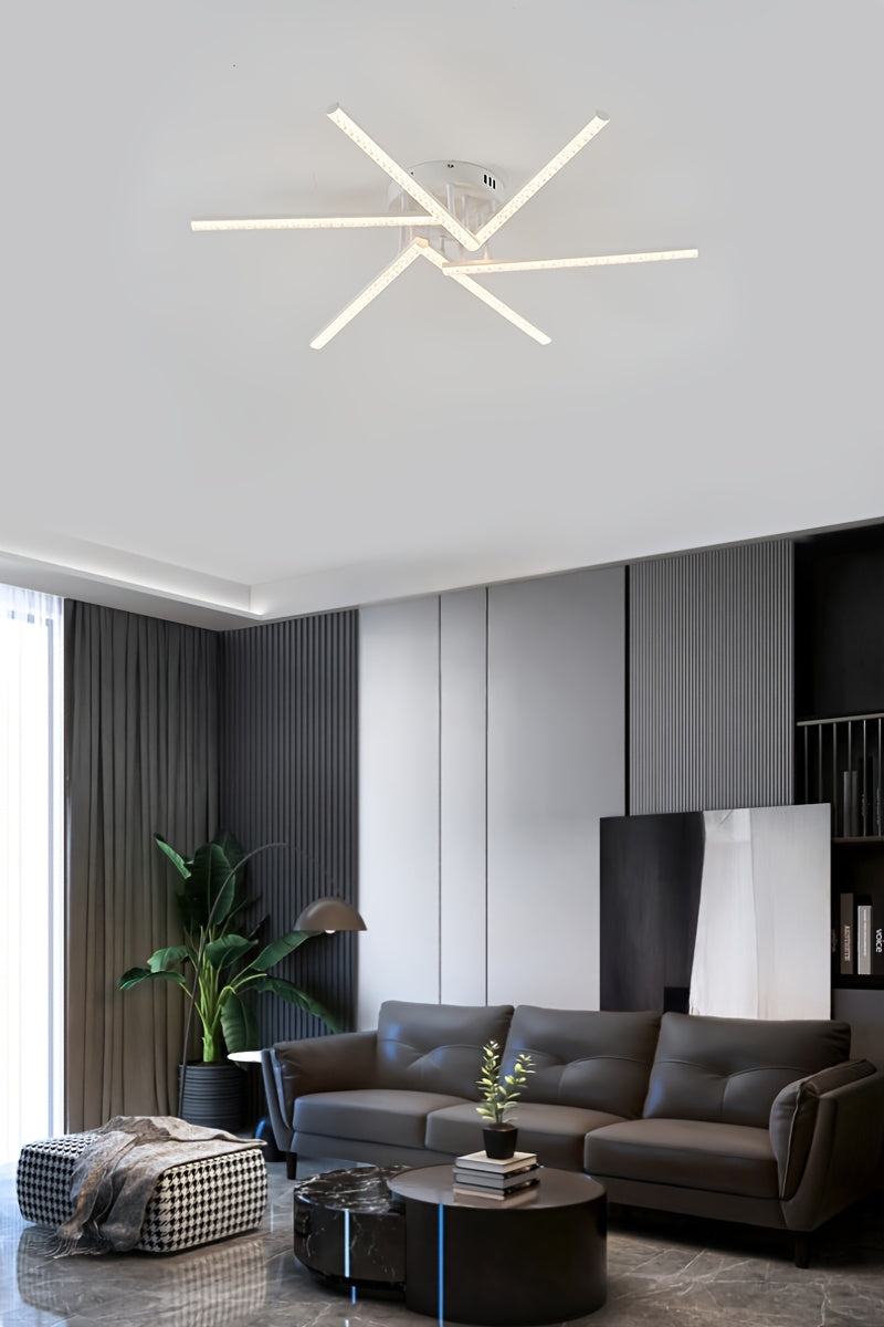 Plafonnier LED à six branches en étoile, doré, blanc ou noir, 76 cm