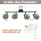 Plafonnier spots orientables 2, 3 ou 4 globes en verre fumé, E14