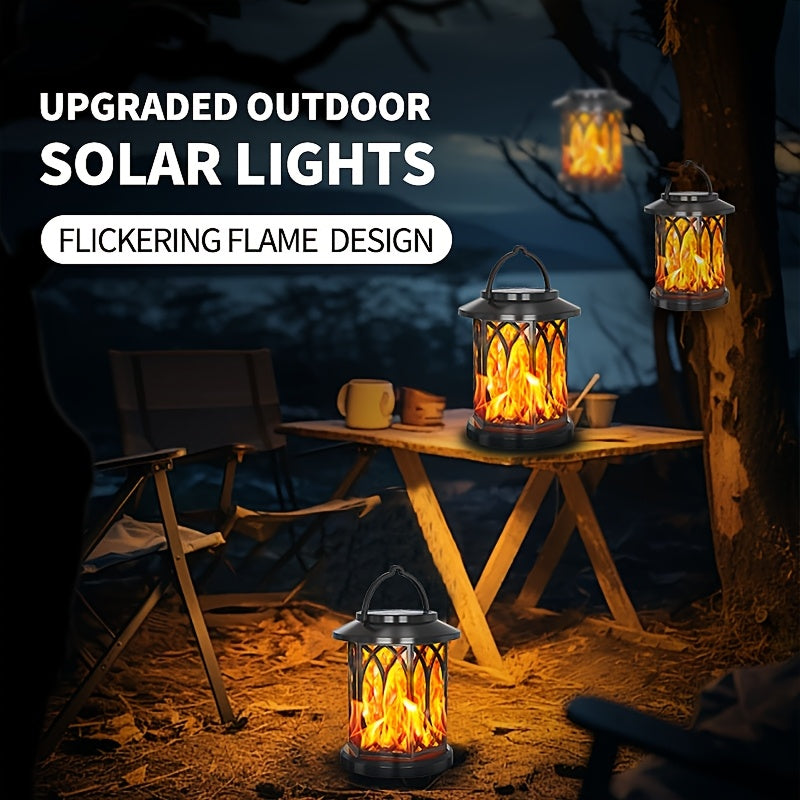 Lanterne solaire noire à effet flamme et pince d'accroche, IP65