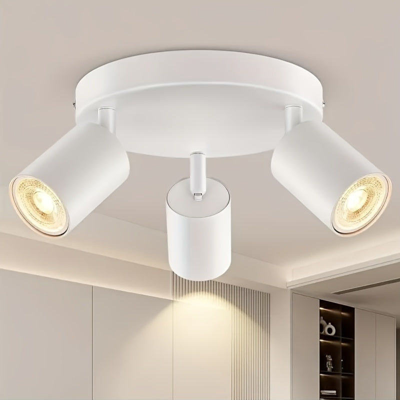 Plafonnier 3 spots orientables sur platine ronde blanche, GU10