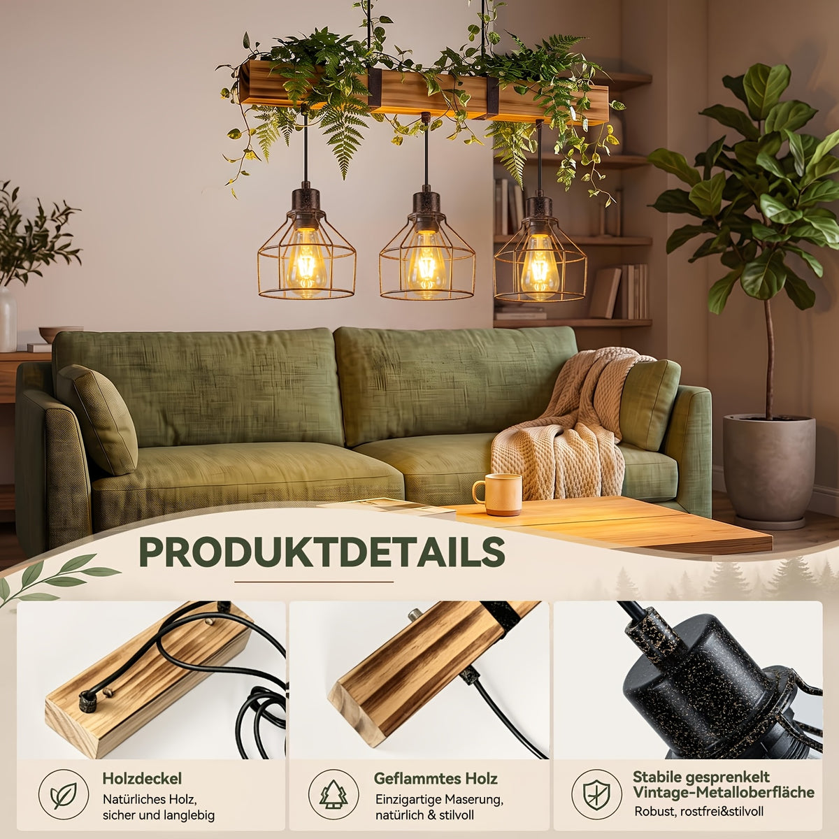 Suspension poutre rustique en bois flammé, hauteur réglable