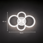 Plafonnier LED à quatre anneaux blancs 56 cm, variateur continu