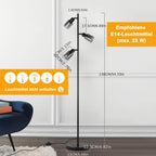 Lampadaire noir à trois spots en verre fumé orientables, 138 cm